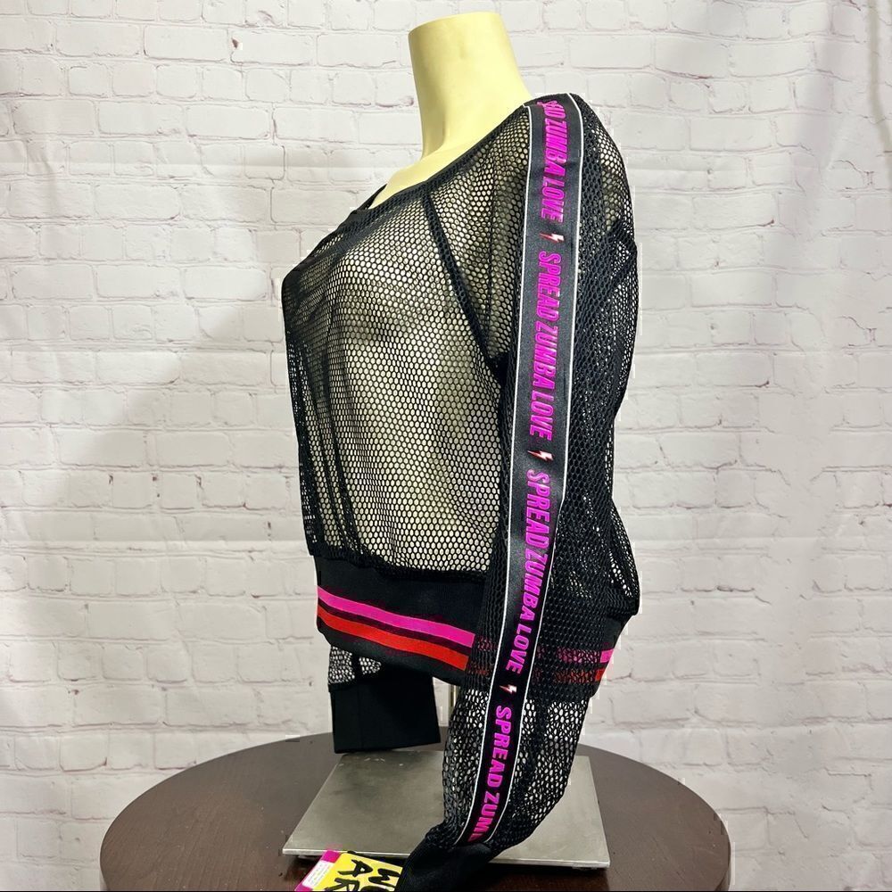 ZUMBA Fitness One Shoulder off shoulder mesh top with bright pink piping XL NWT - Picture 7 of 7